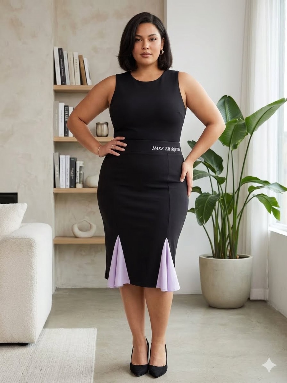 Disney torrid Villains Black Skirt with Lavender Embroidered Detail